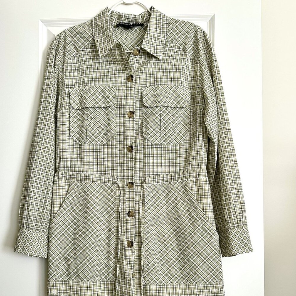 VERONICA BEARD Alyse Green Check Plaid Button Front Shirt Dress Size S